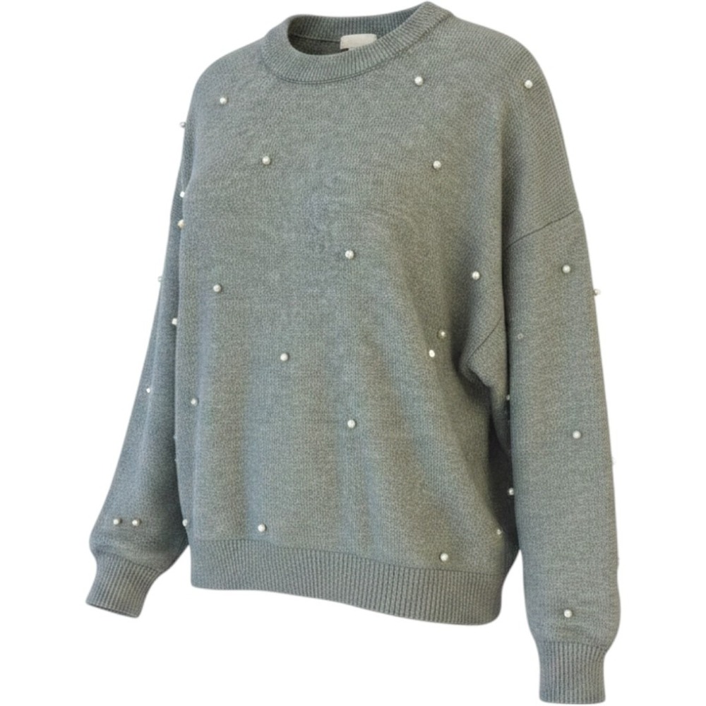HM Gray Pearl Embellished Wool Blend Knit Sweater‎ XL 1025947 4